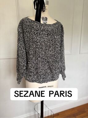 Sezane Black & White Marled Knit Pullover